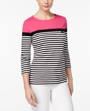 Karen Scott Striped Colorblocked Active Top, Created For Macy's