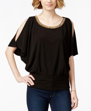 Bcx Juniors' Embellished Split-sleeve Banded-waist Top