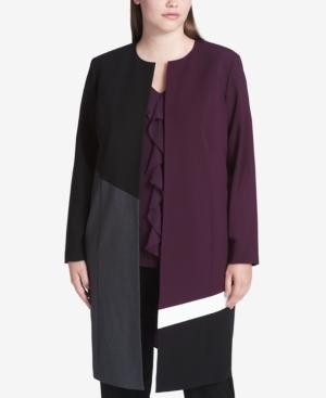 Calvin Klein Plus Size Colorblocked Open-front Lux Topper Jacket