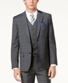 Ben Sherman Men's Slim-fit Gray Windowpane Plaid Suit Jacket