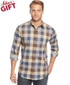 Tasso Elba Long-sleeve Brushed Cotton Buffalo Plaid Shirt
