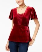 Lily Black Juniors' Velvet & Lace Faux-wrap Top, Created For Macy's