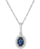 Sapphire (3 Ct. T.w.) & Diamond (1/3 Ct. T.w.) 18 Pendant Necklace In 14k White Gold