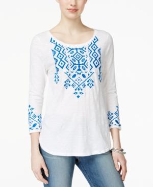Lucky Brand Printed Three-quarter-sleeve Top