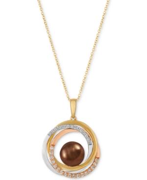 Le Vian Cultured Tahitian Brown Pearl (10-1/2mm) & Diamond (1/3 Ct. T.w.) Pendant Necklace In 14k Gold, White Gold & Rose Gold