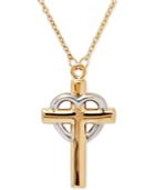 Two-tone Cross And Heart Pendant Necklace In 14k Yellow Gold And Rhodium-plate