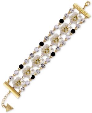 Guess Gold-tone Crystal & Stone Flower Triple-row Flex Bracelet