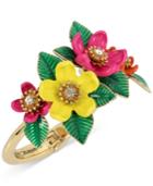 Betsey Johnson Gold-tone Multicolor Floral Hinged Bangle Bracelet