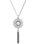 Lucky Brand Silver-tone Floral Tassel Long Length Pendant Necklace