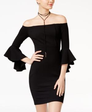 Teeze Me Juniors' Ruffle-sleeve Off-the-shoulder Dress