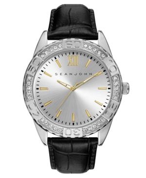 Sean John Men's Bond Black Leather Strap Watch 48mm