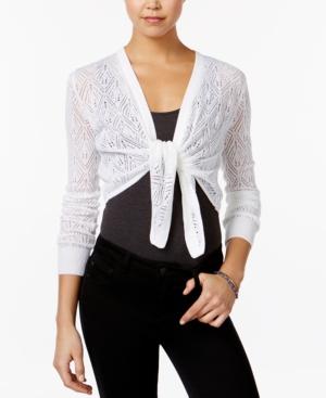 Ohmg! Juniors' Pointelle-knit Tie-front Shrug