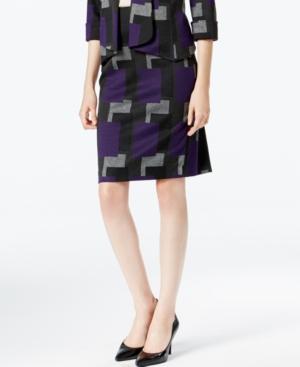 Kasper Square-print Ponte-knit Pencil Skirt
