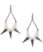 Inc International Concepts Hematite-tone Imitation Pearl And Spike Chandelier Earrings, Only At Macy's