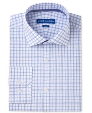 Vince Camuto Men's Slim-fit Comfort Stretch White/blue Melange Check Dress Shirt