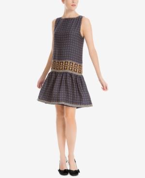 Max Studio London Mixed-print Drop-waist Dress