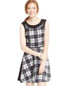 City Triangles Juniors' Contrast-trim Plaid Fit-and-flare Dress