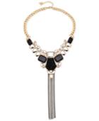 Guess Gold-tone Jet And Clear Stone Fringe Statement Necklace