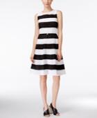 Calvin Klein Striped Belted Fit & Flare Dress