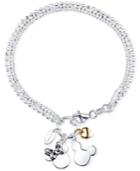 Disney Two-tone Mickey And Minnie Mouse Charm Bracelet In Sterling Silver And 14k Gold-plated Sterling Silver