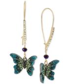 Betsey Johnson Two-tone Pave Butterfly Drop Earrings