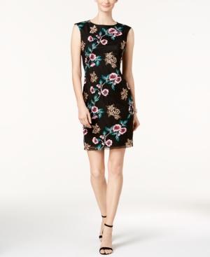 Donna Ricco Embroidered Mesh Sheath Dress