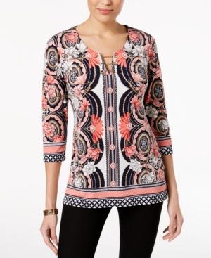 Jm Collection Printed Grommet-trim Top, Created For Macy's