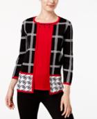 Alfred Dunner Talk Of The Town Mixed-print Layered-look Cardigan