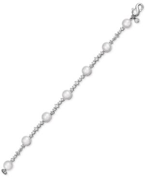 Cultured Freshwater Pearl (8mm) & Swarovski Zirconia Link Bracelet In Sterling Silver
