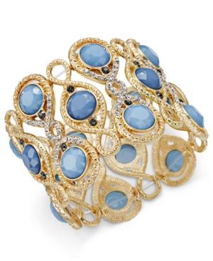 Inc International Concepts Gold-tone Pave Blue Stone Stretch Bracelet, Only At Macy's