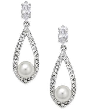 Danori Rhodium-plated Small Imitation Pearl And Crystal Teardrop Earrings