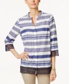 Charter Club Striped Crochet-hem Shirt, Created For Macy's