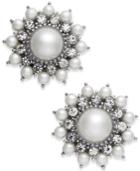 Charter Club Silver-tone Crystal & Imitation Pearl Button Earrings, Created For Macy's