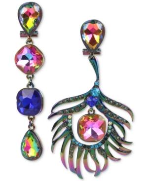 Betsey Johnson Oilslick-tone Multi-stone Peacock Mismatch Drop Earrings