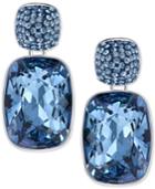 Swarovski Silver-tone Rectangle Blue Stone Drop Earrings
