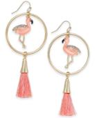 I.n.c. Gold-tone Pave Flamingo & Tassel Drop Hoop Earrings, Created For Macy's