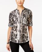 Calvin Klein Linen Printed Tab-sleeve Shirt