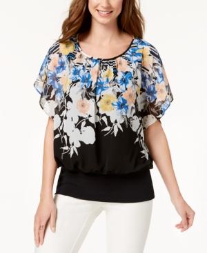 Jm Collection Floral-print Banded-hem Top, Created For Macy's