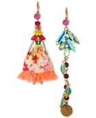 Betsey Johnson Gold-tone Skull Girl And Crystal Pave Ball Mismatch Earrings