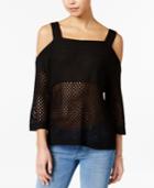Hooked Up By It's Our Time Juniors' Open-stitch Cold-shoulder Sweater