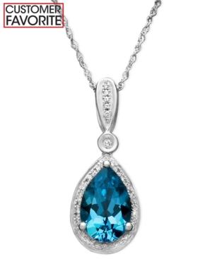 Blue Topaz (3 Ct. T.w.) And Diamond (1/10 Ct. T.w.) Teardrop Pendant Necklace In 14k White Gold