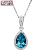 Blue Topaz (3 Ct. T.w.) And Diamond (1/10 Ct. T.w.) Teardrop Pendant Necklace In 14k White Gold