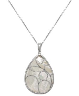 Caged Teardrop Of Genuine White Mother Of Pearl Pendant Set In Sterling Silver