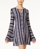 Teeze Me Juniors' Printed Bell-sleeve Shift Dress