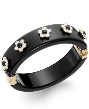 Kate Spade New York Gold-tone Cream Floral Black Bangle Bracelet