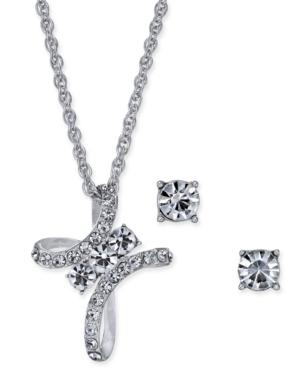 Charter Club Silver-tone Crystal Cross Pendant Necklace & Stud Earrings