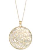 Mother-of-pearl Filigree Medallion 18 Pendant Necklace In 14k Gold