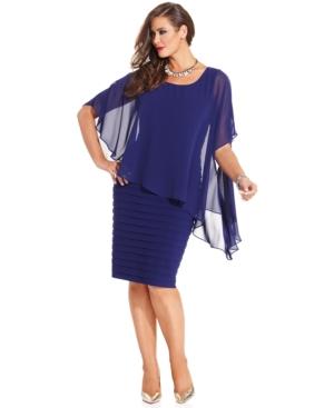 Betsy & Adam Plus Size Chiffon Capelet Sheath Dress