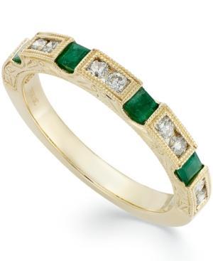 14k Gold Emerald (1/3 Ct. T.w.) And Diamond (1/3 Ct. T.w.) Alternating Ring
