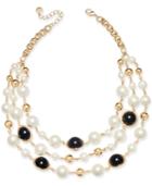 Charter Club Gold-tone Pave, Imitation Pearl & Bead Triple-row Statement Necklace, 17 + 2 Extender, Created For Macy's